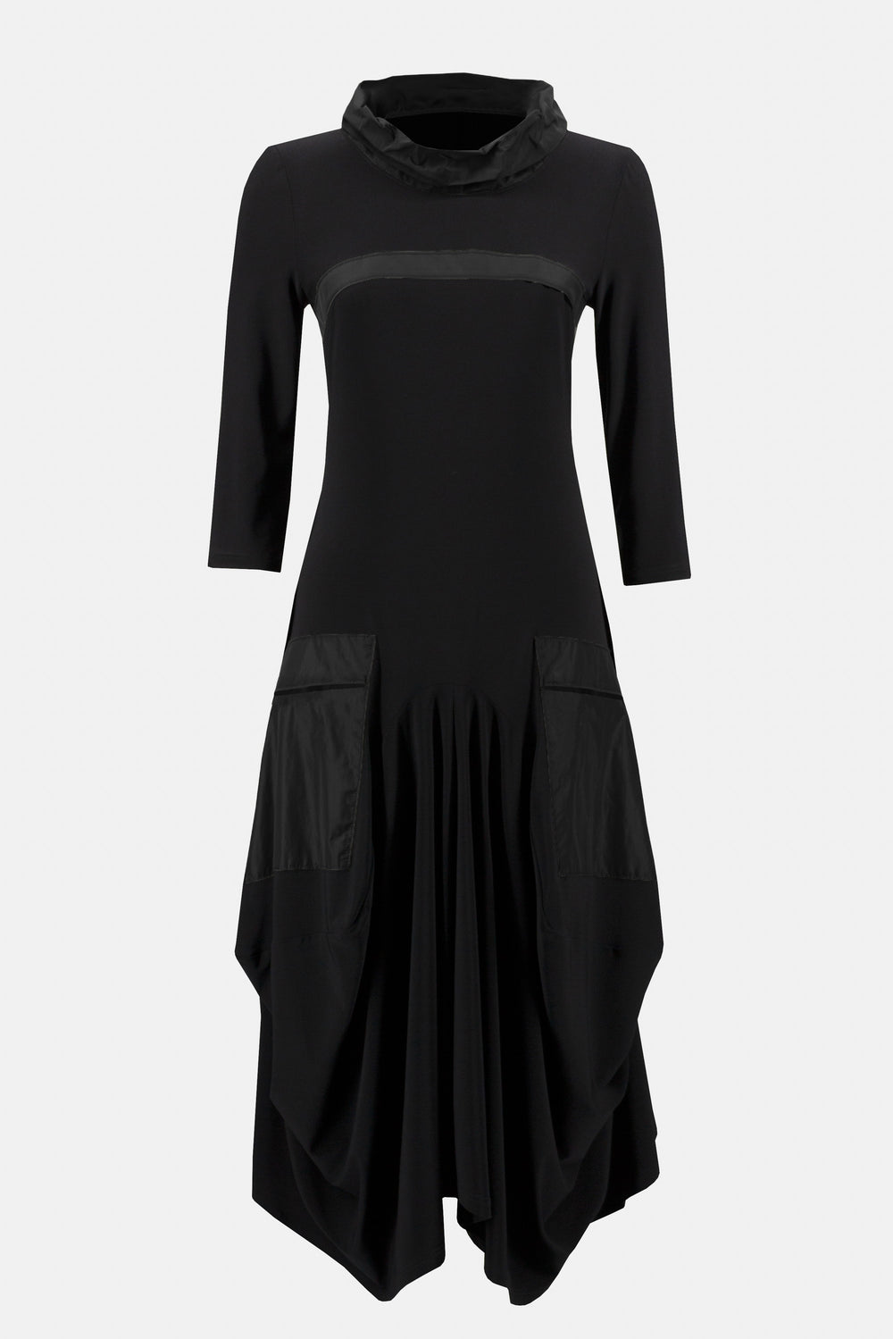 LAST ONE SZ 8 - Joseph Ribkoff Cowl Neck Cocoon Dress with Pockets Style 233110 - Black