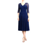 MAXIMA  Fit and Flare 3/4 Sleeves Paneled Dress/ Navy: LG