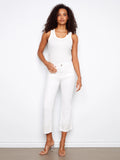 Charlie B. Ring Spun Flare Leg Denim with Zigzag Embroidery Style C5764 - White