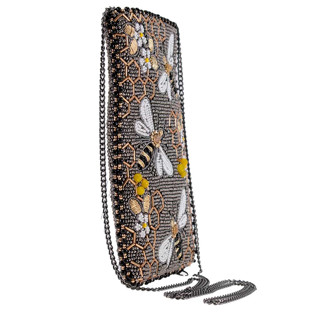 Mary Frances Bee Awesome Beaded Bumble Bees Crossbody Phone Bag