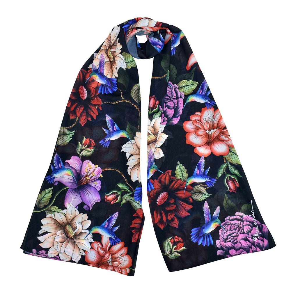 Anuschka Printed Chiffon Scarf - Hummingbird Floral Fantasy