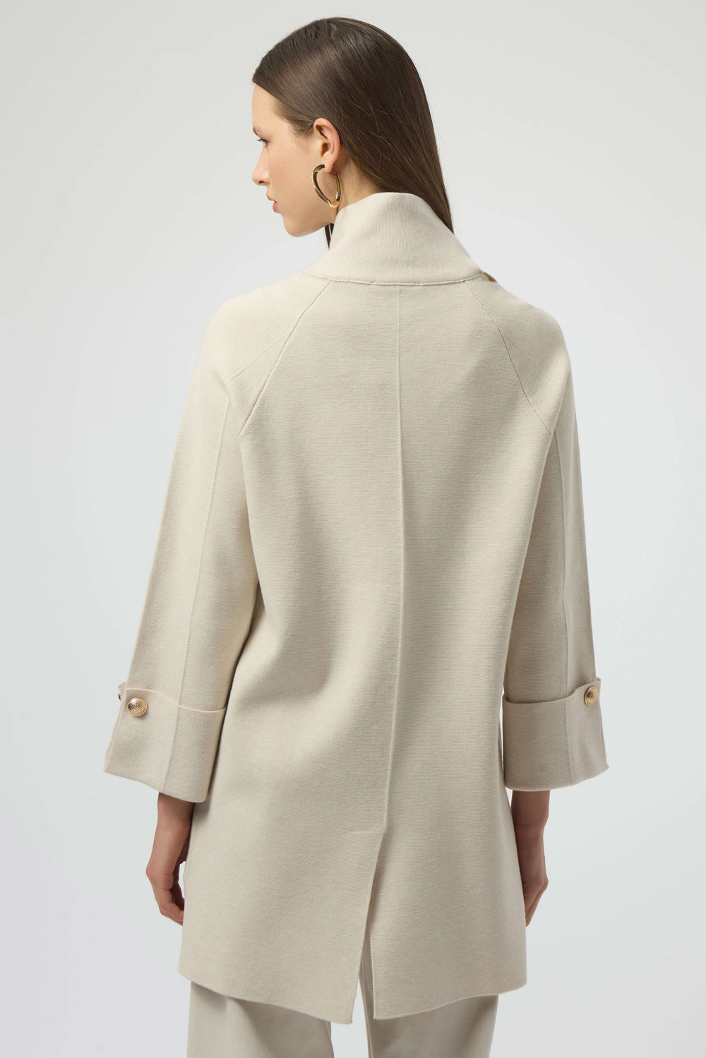 Joseph Ribkoff Sweater Knit Coat with Overlap Collar Style 254956 - Ivory Melange