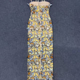 Embroidered Butterfly Tulle Strapless Dress Evening Gown