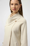 Joseph Ribkoff Sweater Knit Coat with Overlap Collar Style 254956 - Ivory Melange
