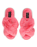 Me Moi Beverly Faux Fur Open Toe Plush Slippers - Disco Pink
