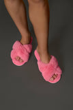 Me Moi Beverly Faux Fur Open Toe Plush Slippers - Disco Pink