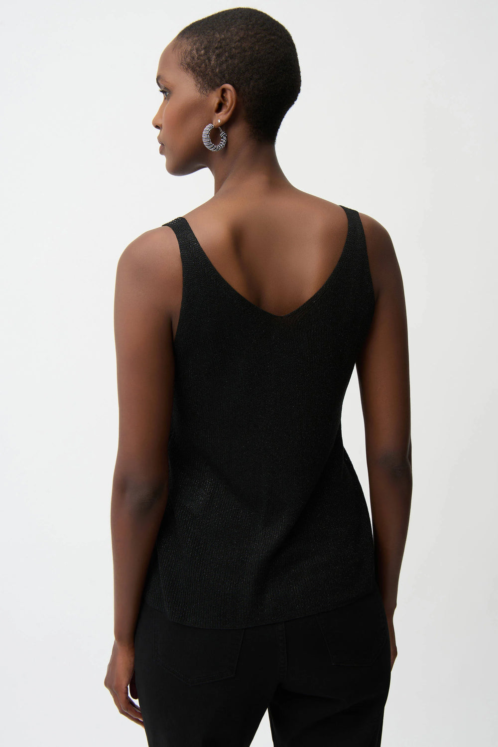 Joseph Ribkoff Metallic Knitted Camisole with Rhinestones Style 252915 - Black