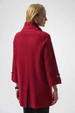 Joseph Ribkoff Sweater Knit Coat with Overlap Collar Style 254956 - Deep Cherry