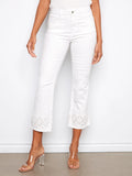 Charlie B. Ring Spun Flare Leg Denim with Zigzag Embroidery Style C5764 - White