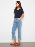 Charlie B. Stretch Denim Bootcut Crop with Fringed Hem Style C5277YR/431 - Blue Jean