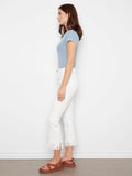 Charlie B. Stretch Denim Bootcut Crop with Fringed Hem Style C5277YR/615 - White