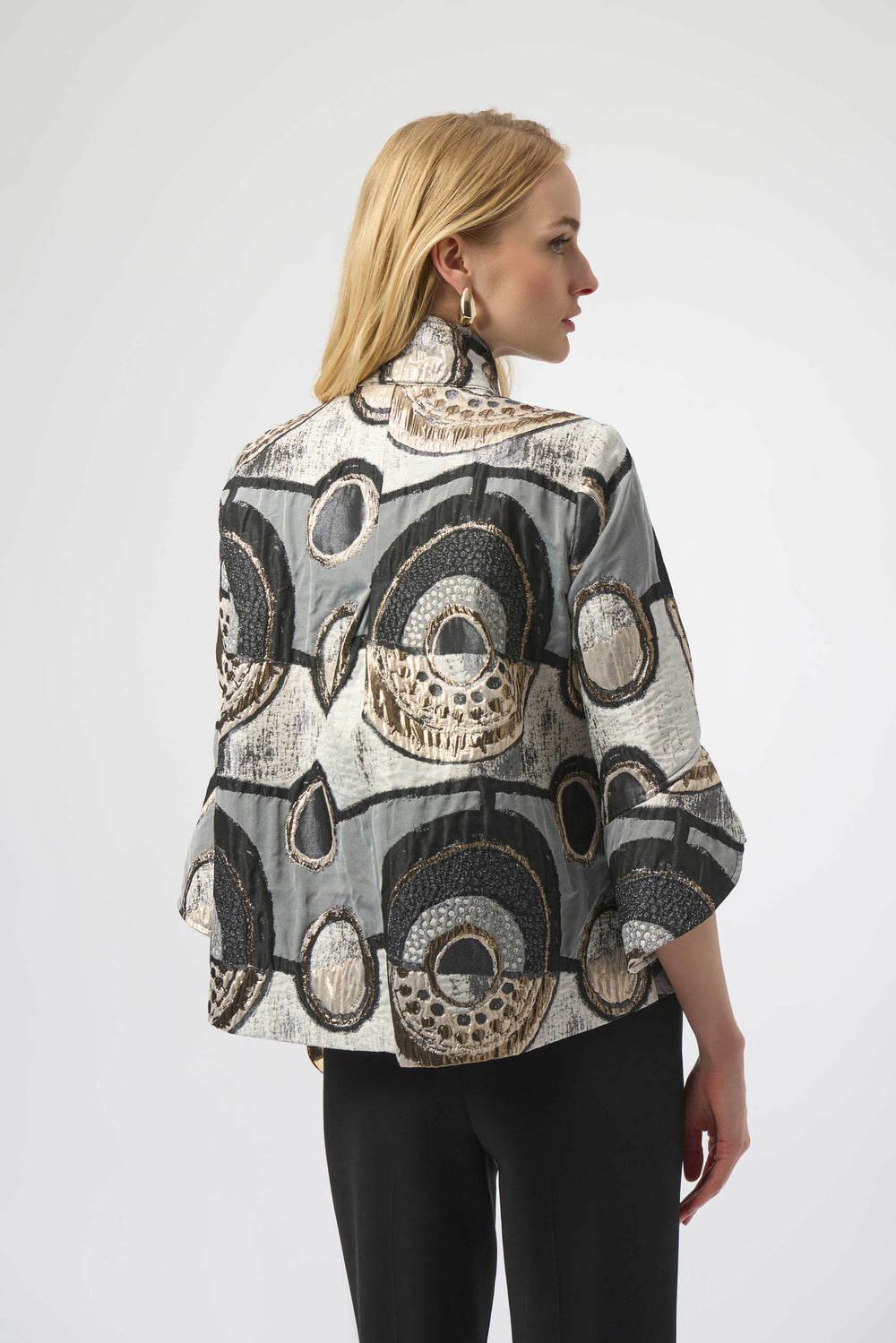 Joseph Ribkoff Abstract Jacquard Trapeze Jacket Style 254003 - Black/Multi