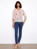Charlie B. Printed Roll-Up Sleeve Cotton Gauze Top Style C4188DR - Paisley