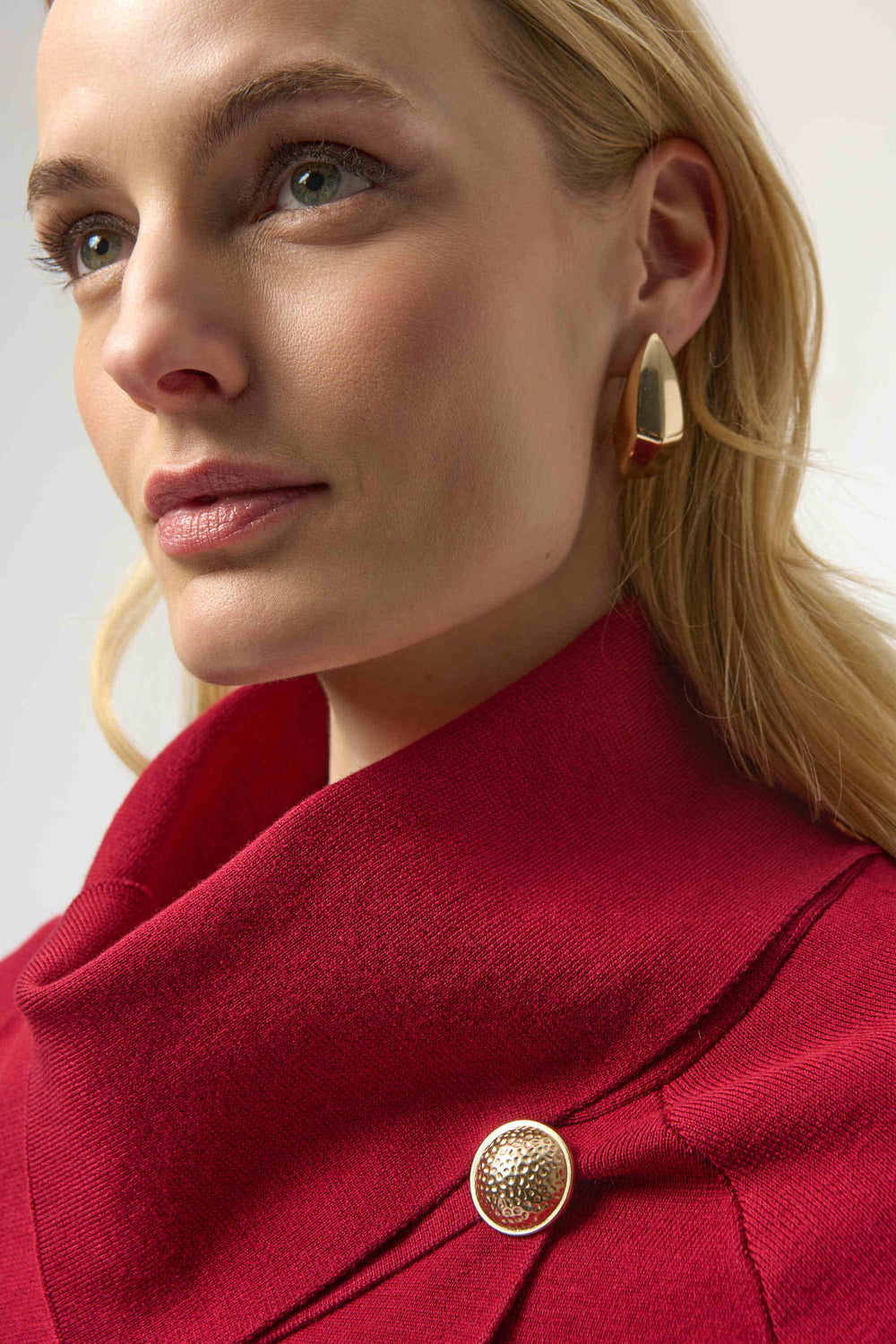 Joseph Ribkoff Sweater Knit Coat with Overlap Collar Style 254956 - Deep Cherry