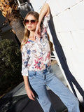 Charlie B. Printed Roll-Up Sleeve Cotton Gauze Top C4188DR - Watercolor Floral