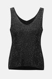 Joseph Ribkoff Metallic Knitted Camisole with Rhinestones Style 252915 - Black