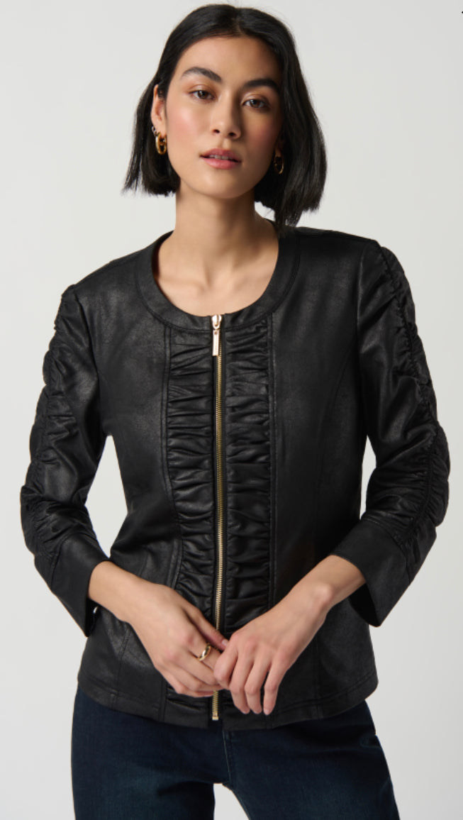 Joseph Ribkoff Foiled Knit Jacket With Ruched Detail
Style 234928 - Black