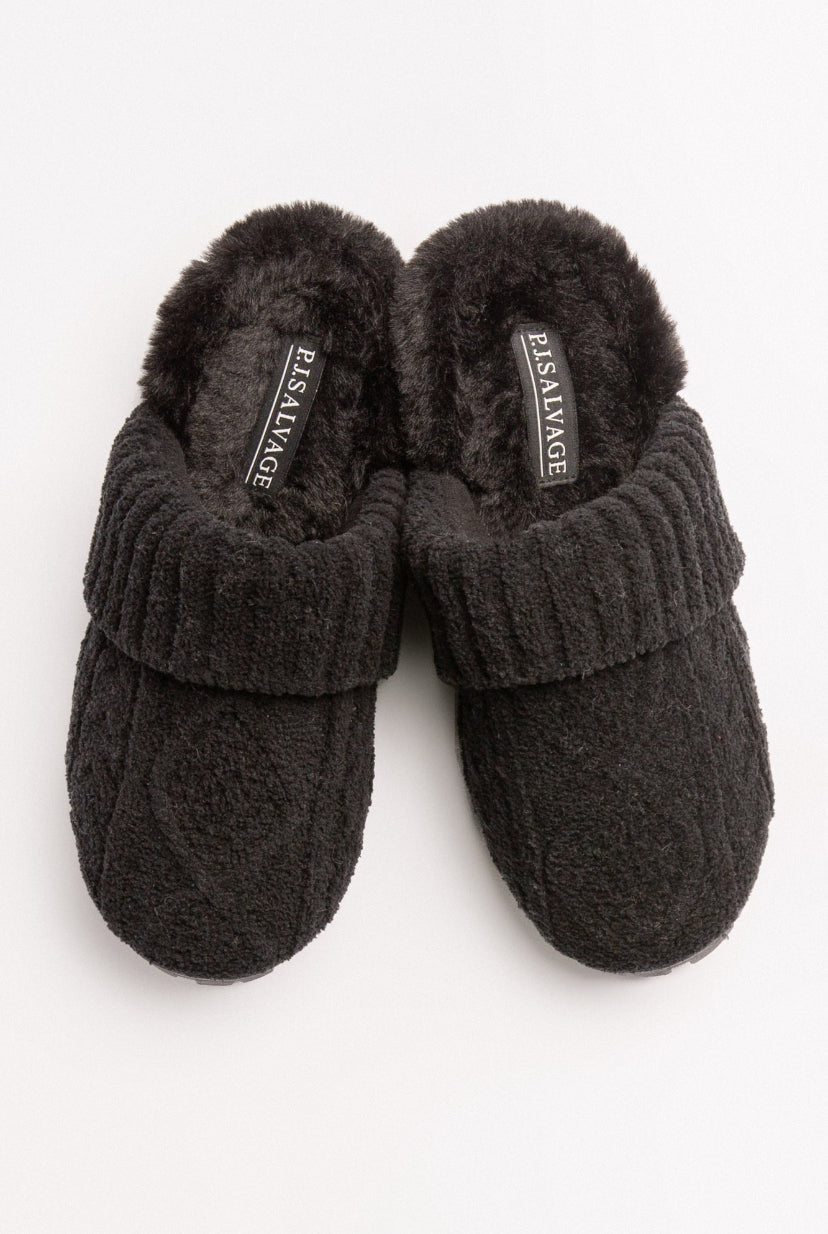 PJ Salvage Bootie Cable Knit Slide Slippers Style RKCKSL - Black