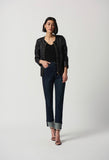 LAST ONE SZ XS - Joseph Ribkoff Foiled Knit Jacket With Ruched Detail
Style 234928 - Black