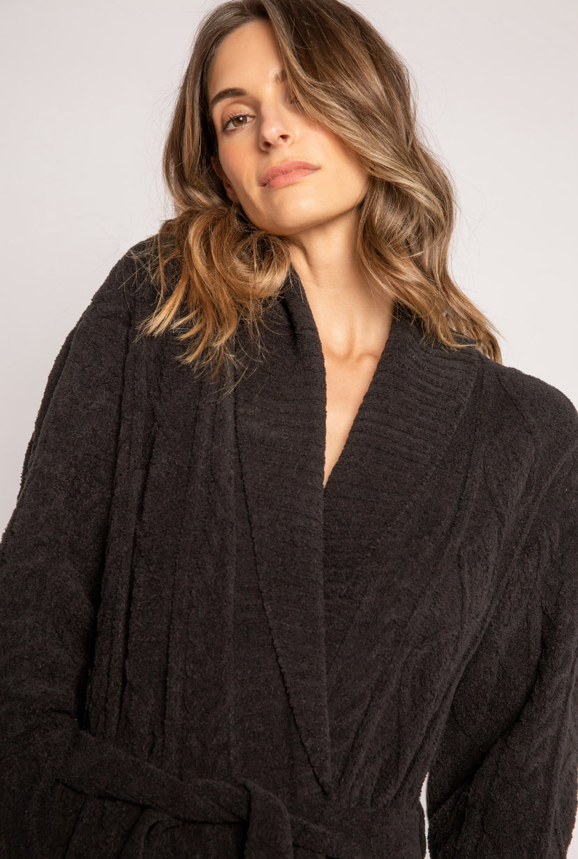 PJ Salvage Luxe Chenille Cable Knit Robe Style RKCKR - Black