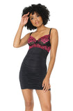 Coquette Underwire Ruched Floral Lace Chemise - Black/Red