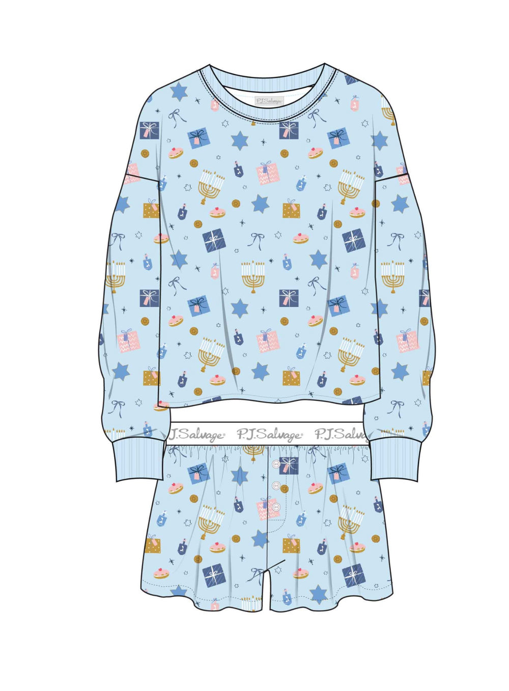 PJ Salvage Hanukkah PJ Set Style R7BXST - Light Blue