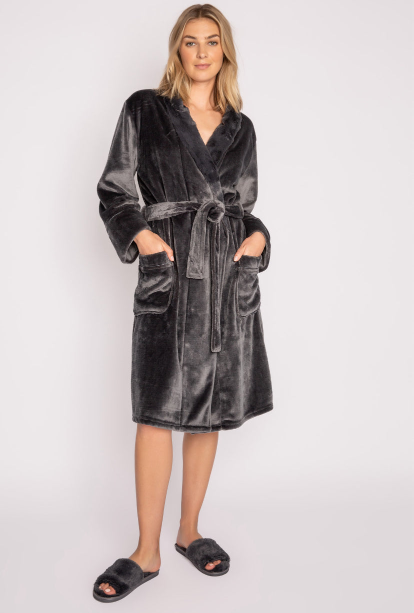 PJ Salvage Grateful Luxe Plush Robe Style RKLPR - Charcoal