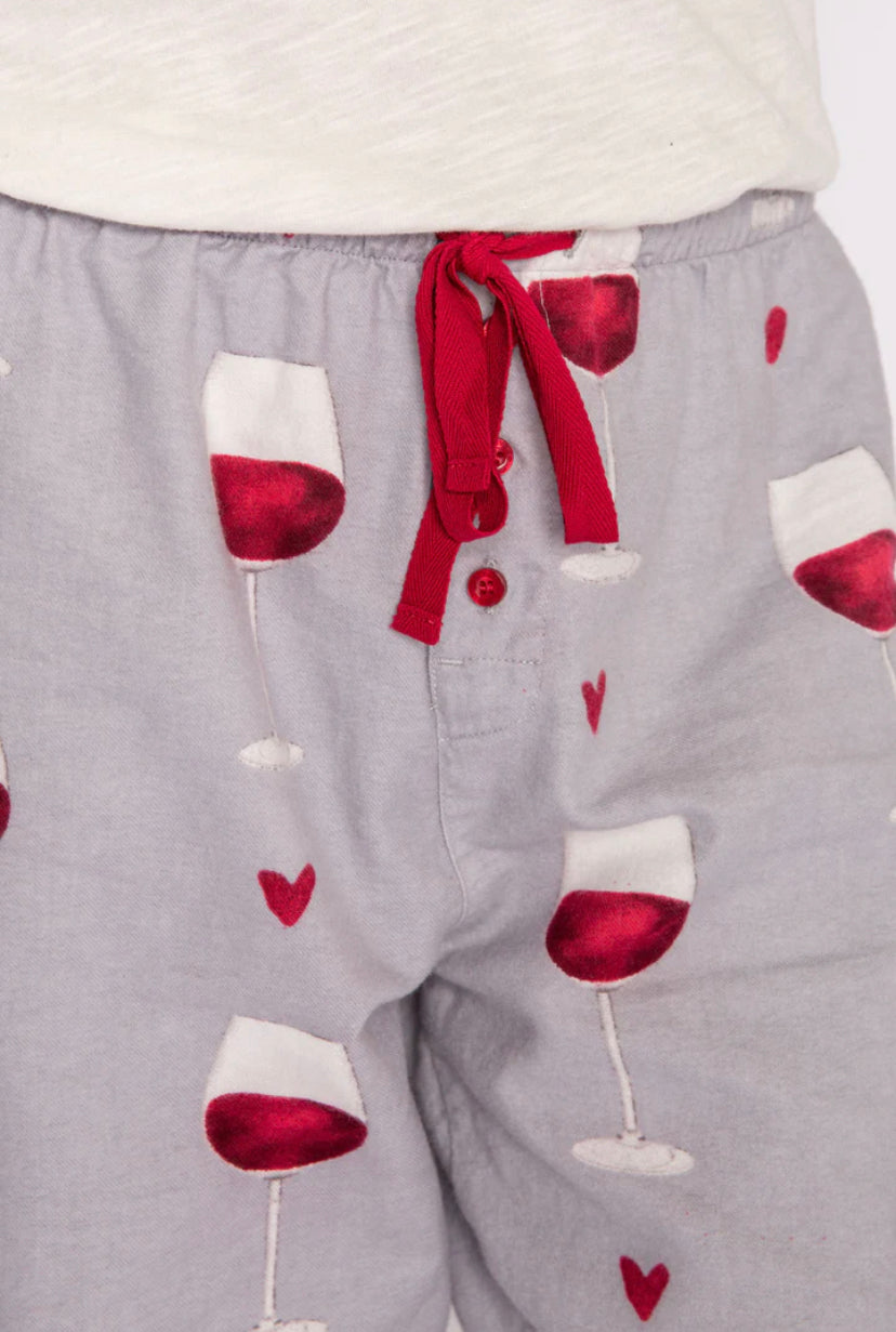PJ Salvage 100% Cotton Flannel Wine Lover PJ Pant Style RKFLP - Grey