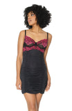 Coquette Underwire Ruched Floral Lace Chemise - Black/Red