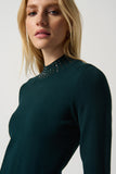 Joseph Ribkoff Embellished Sweater With Bell Sleeve and Mock Neck Style 23492 - Alpine Green