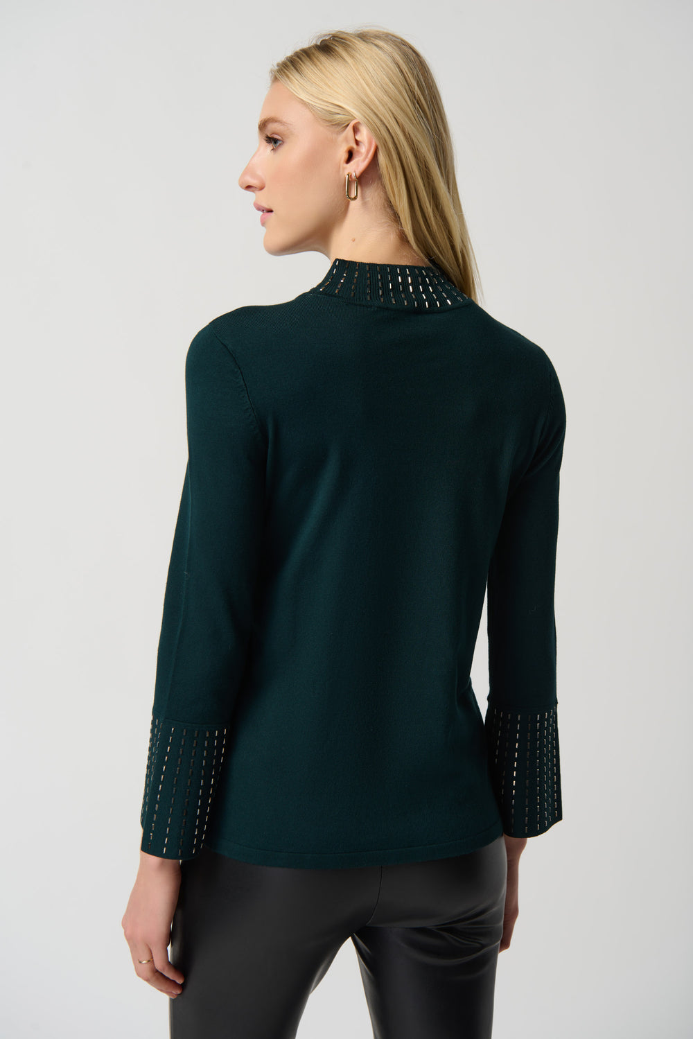Joseph Ribkoff Embellished Sweater With Bell Sleeve and Mock Neck Style 23492 - Alpine Green