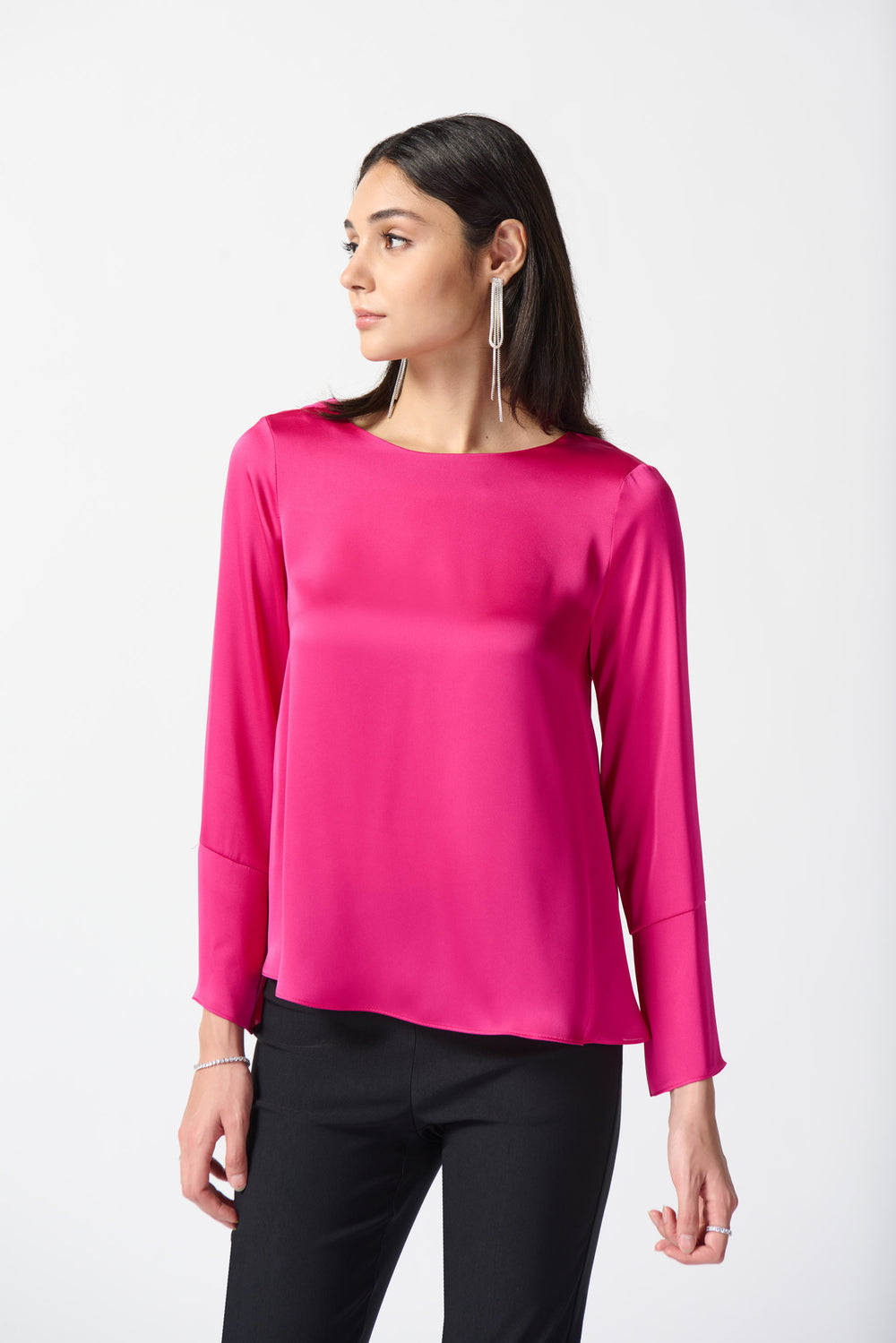 Joseph Ribkoff Necklace Chain Satin Flared Top Style 234045 - Shocking Pink