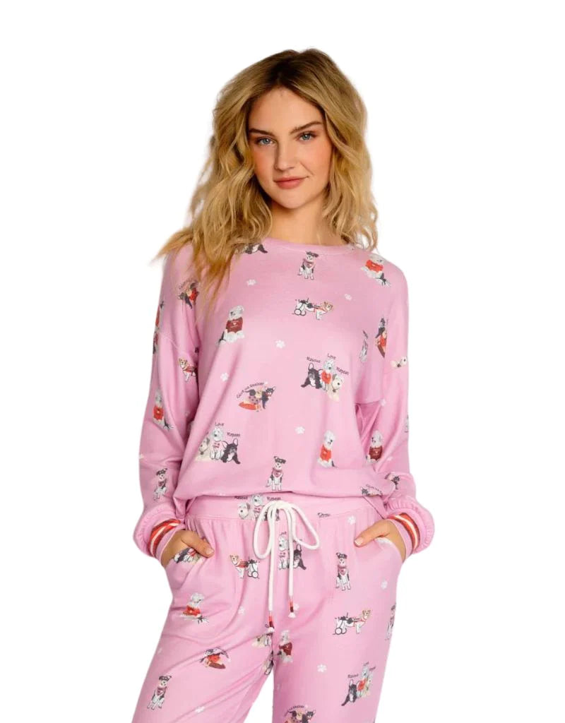 PJ Salvage Rescues are My Favorite Breed Dog Print Top Style RMRFLS1 - Pink Orchid