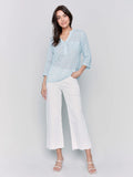 Charlie B. Printed Cotton Gauze Half-Button Blouse Style C4188A - Tiles