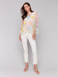 LAST ONE SZ S - Charlie B. Handcrafted Floral Crochet Top Style C2808 - Natural