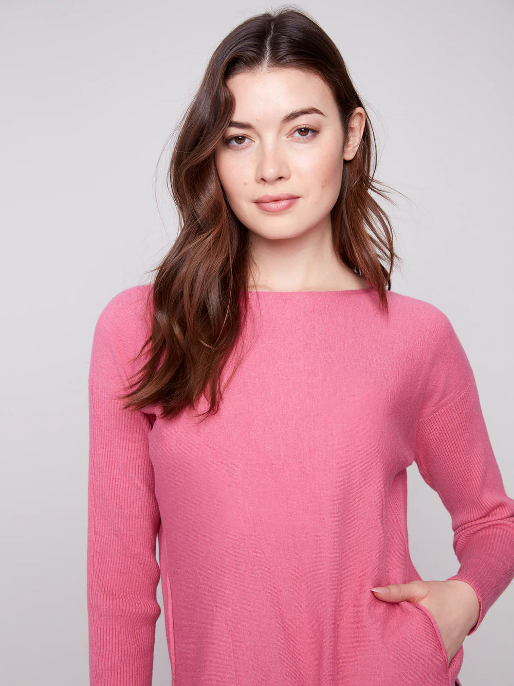 Charlie B. Lace Up Back Detail Lightweight Sweater Style C2170Z - Heather Rose