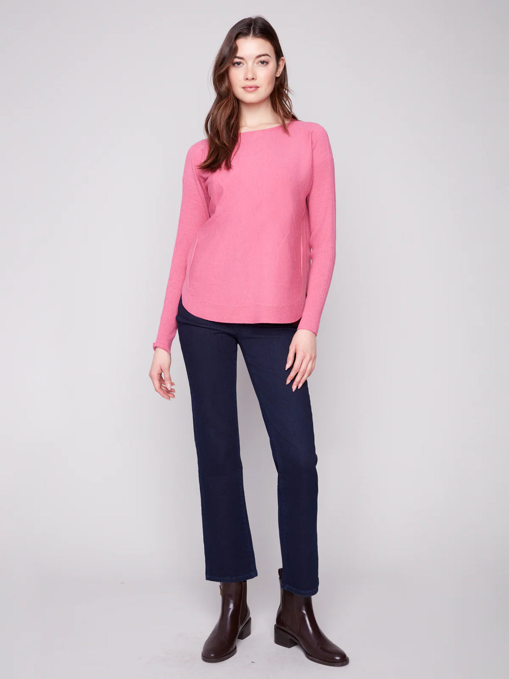 Charlie B. Lace Up Back Detail Lightweight Sweater Style C2170Z - Heather Rose