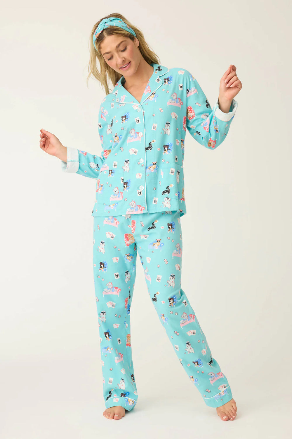 PJ Salvage That’s How I Roll Dogs Flannel Set Style RUFLPJ - Turquoise