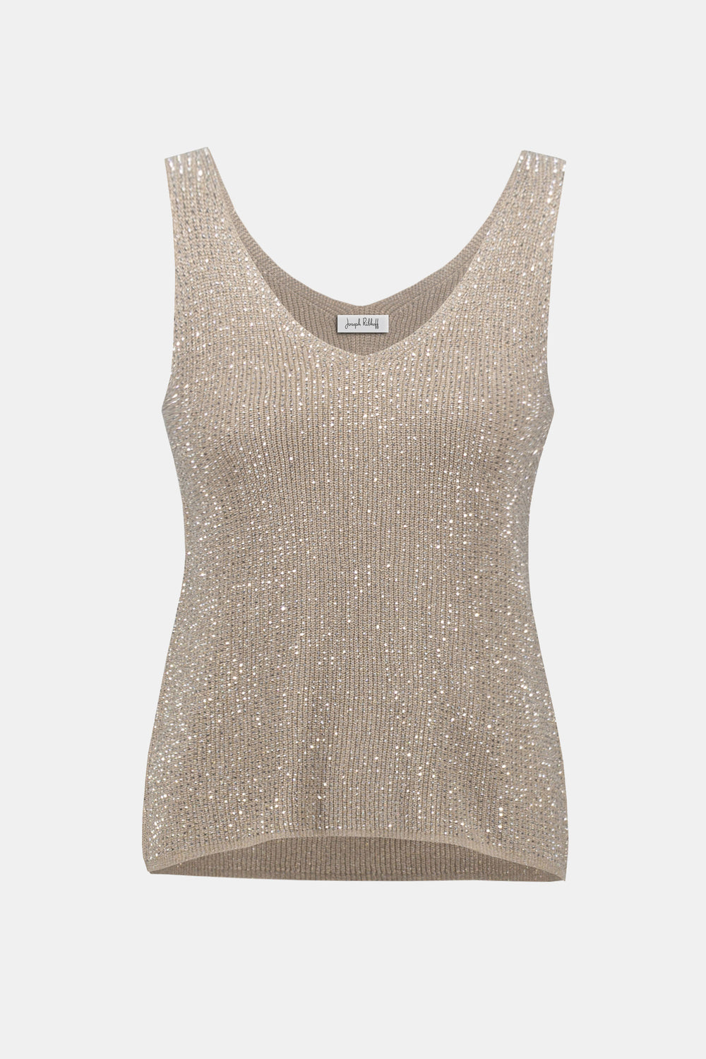 Joseph Ribkoff Metallic Knitted Camisole with Rhinestones Style 252915 - Champagne