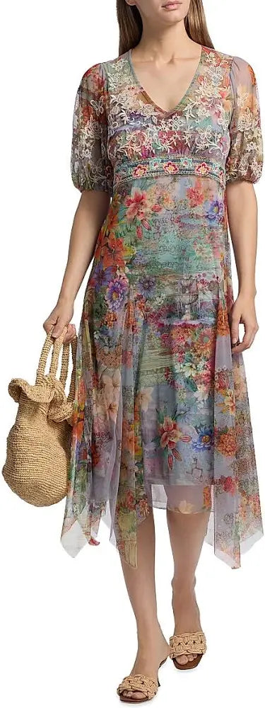 LAST ONE SZ L - Johnny Was Women's Sally Mesh Slip Dress Style C33925-6 Asteria