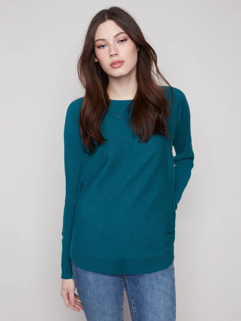 Charlie B. Knit Sweater with Lace Up Cuffs Style C2380Y-464A - Evergreen Teal