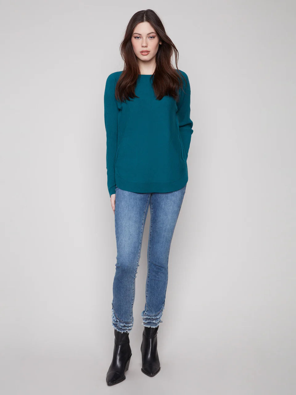Charlie B. Knit Sweater with Lace Up Cuffs Style C2380Y-464A - Evergreen Teal