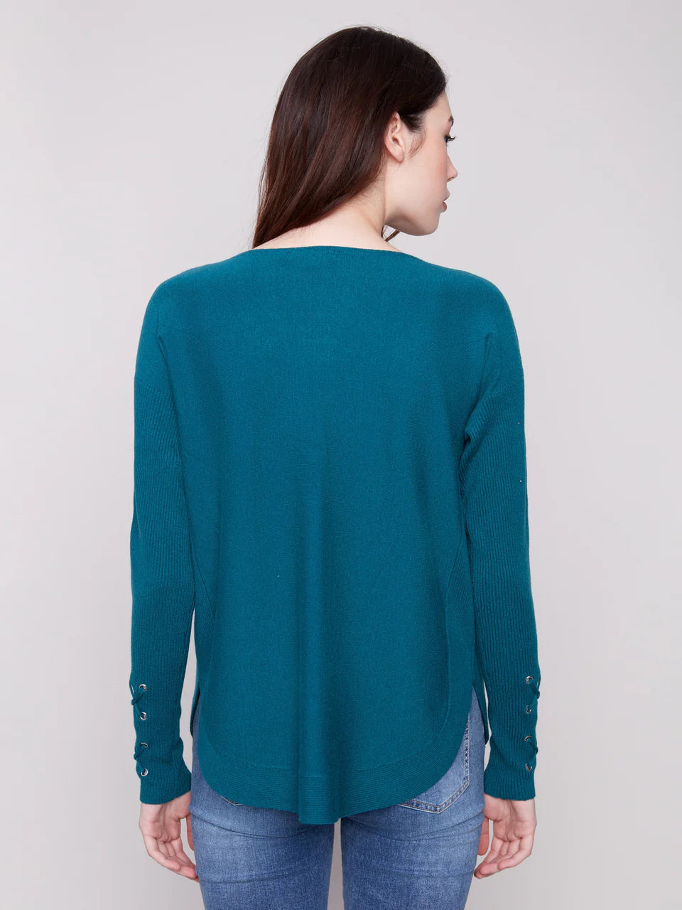 Charlie B. Knit Sweater with Lace Up Cuffs Style C2380Y-464A - Evergreen Teal