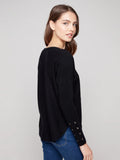 Charlie B. Knit Sweater with Lace Up Cuffs Style C2380Y-464A- Black