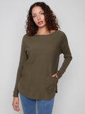 Charlie B. Knit Sweater with Lace Up Cuffs Style C2380Y-464A- Spruce