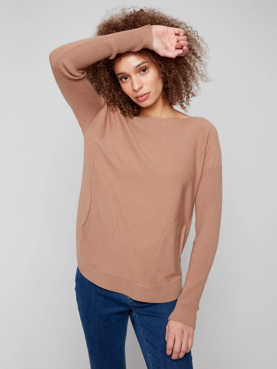 Charlie B. Knit Sweater with Lace Up Cuffs Style C2380Y-464A- Toffee