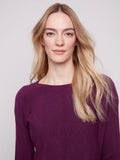 Charlie B. Lace Up Back Detail Lightweight Sweater Style C2170Z-464A - Plum