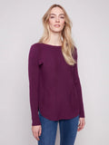 Charlie B. Lace Up Back Detail Lightweight Sweater Style C2170Z-464A - Plum