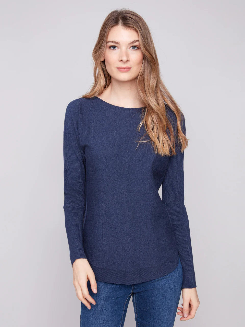 Charlie B. Lace Up Back Detail Lightweight Sweater Style C2170Z-464A - Denim