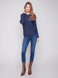 Charlie B. Lace Up Back Detail Lightweight Sweater Style C2170Z-464A - Denim